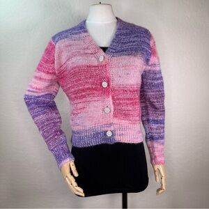 Cotton Emporium Pastel Striped V-Neck Cardigan Knit Ombre Sweater Size XS EUC